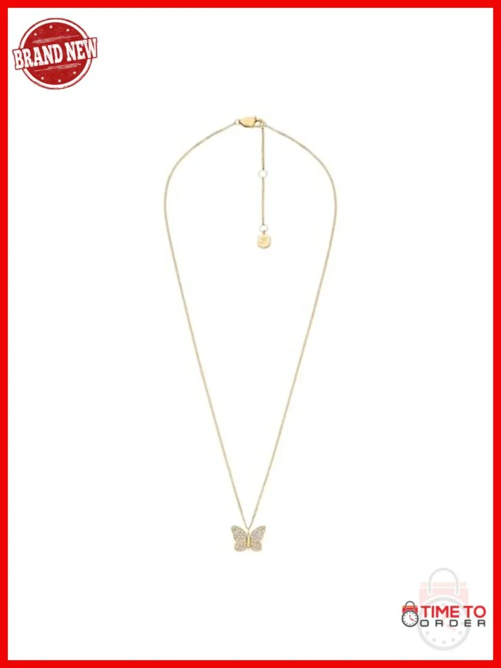Gold-Tone Stainless Steel Butterfly Pendant Necklace with Crystals